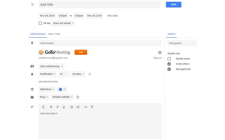 gotomeeting app within google calendar