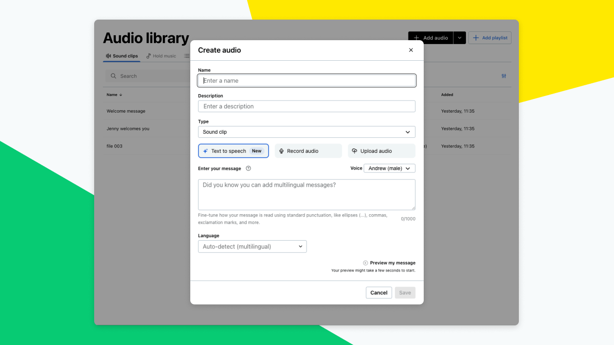 Écran montrant comment créer facilement des extraits sonores professionnels avec l'IA en tapant simplement votre script.