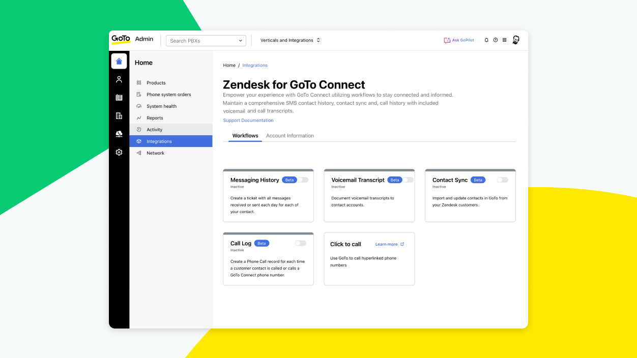 Screen showing a quick overview of seamlessly integrating your communication workflow with Zendesk.